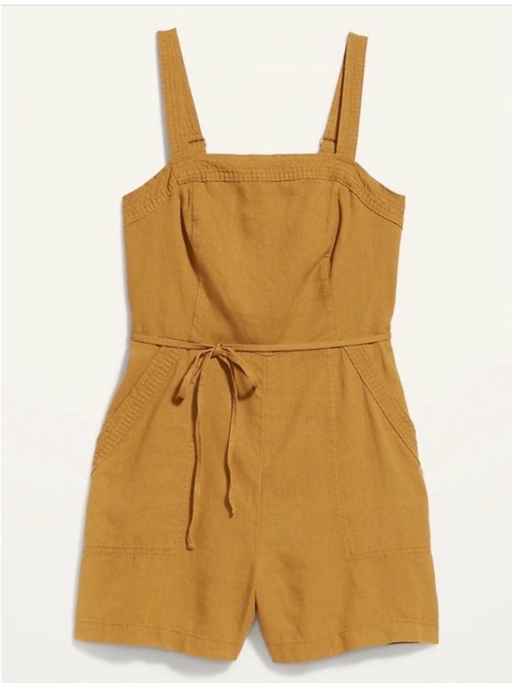 Old Navy Wom Linen-Blend Romper Shorts Oxford Blue